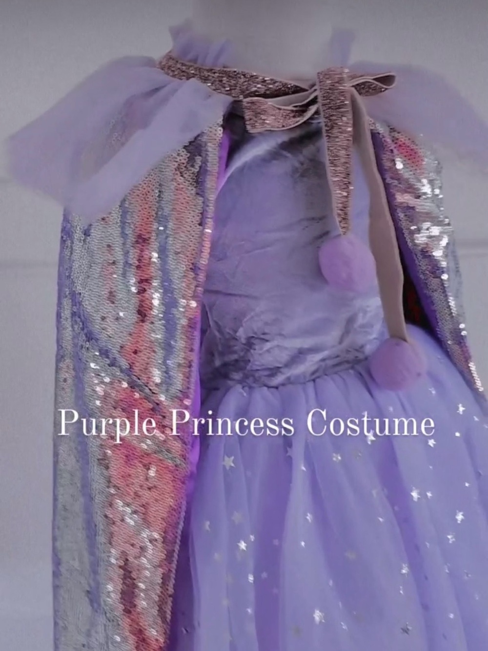 Fancy shmancy Purple Princess Kids Costume with Sequin Cape